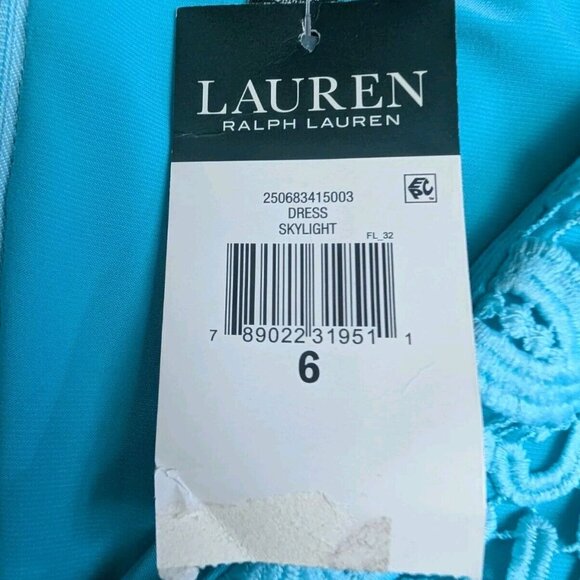 Lauren Ralph Lauren Womens 6 Turquoise Skylight Floral Lace Overlay Dress Lined - Picture 7 of 10